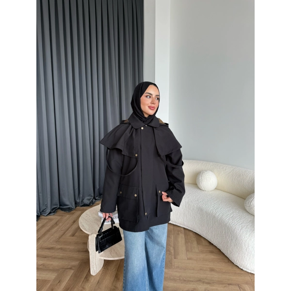 Winter Premium Lüx Trençkot - Siyah