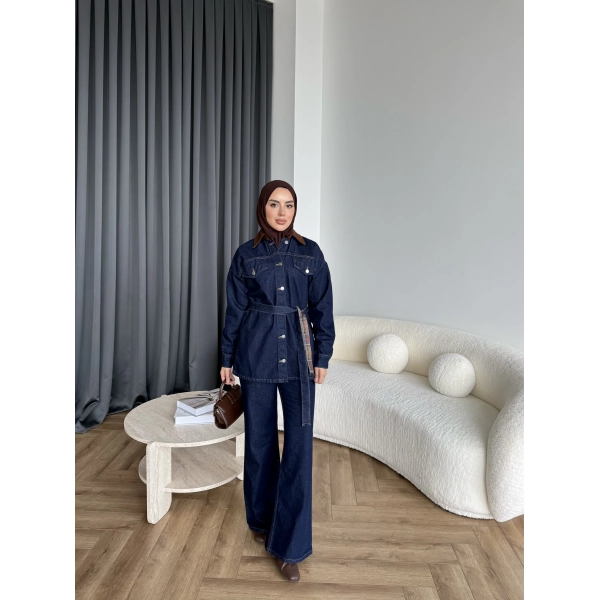 Yaka Detaylı Kot Takım