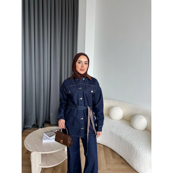 Yaka Detaylı Kot Takım