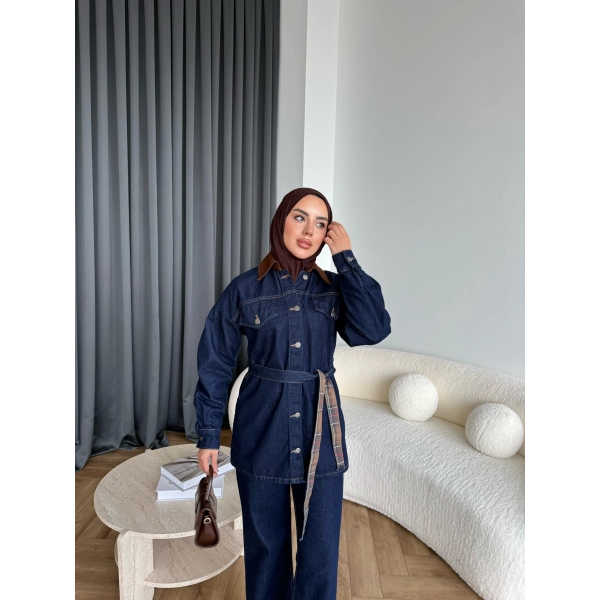 Yaka Detaylı Kot Takım