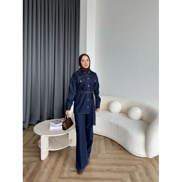 Yaka Detaylı Kot Takım