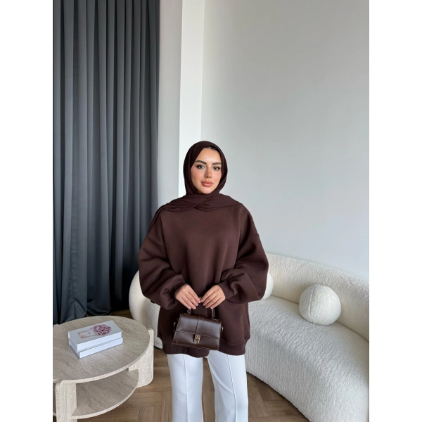 Yds-Oversize 3 İplik Sweat - Acı Kahve