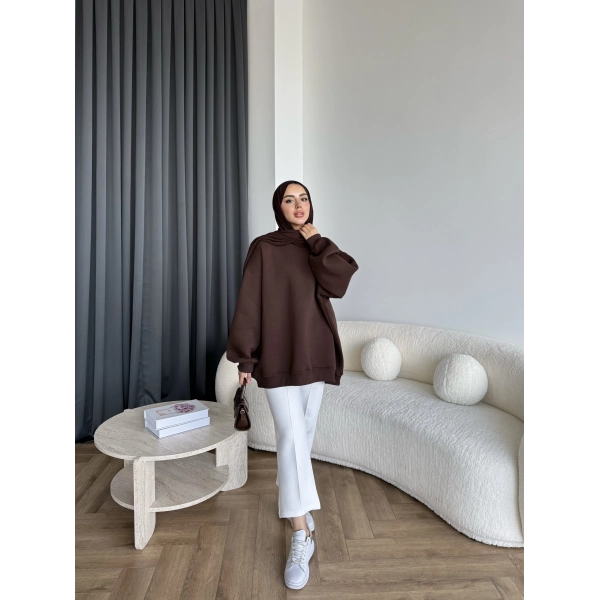 Yds-Oversize 3 İplik Sweat - Acı Kahve