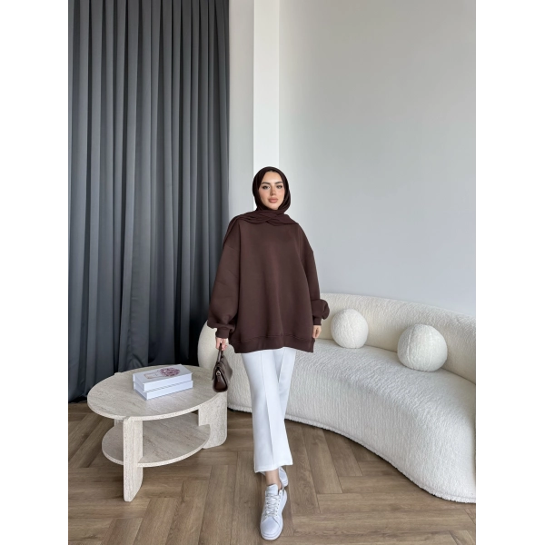 Yds-Oversize 3 İplik Sweat - Acı Kahve