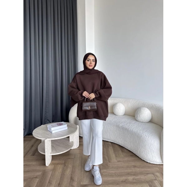 Yds-Oversize 3 İplik Sweat - Acı Kahve