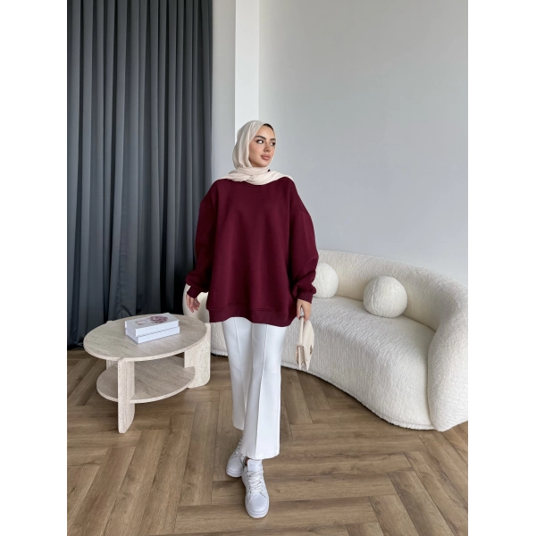 Yds-Oversize 3 İplik Sweat - Bordo