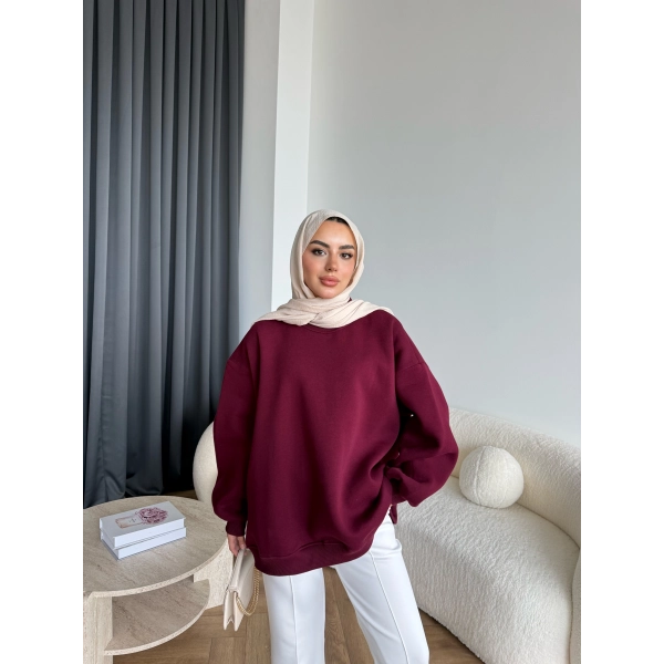 Yds-Oversize 3 İplik Sweat - Bordo