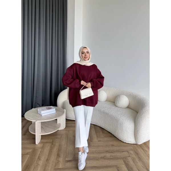 Yds-Oversize 3 İplik Sweat - Bordo