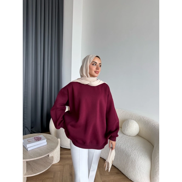 Yds-Oversize 3 İplik Sweat - Bordo