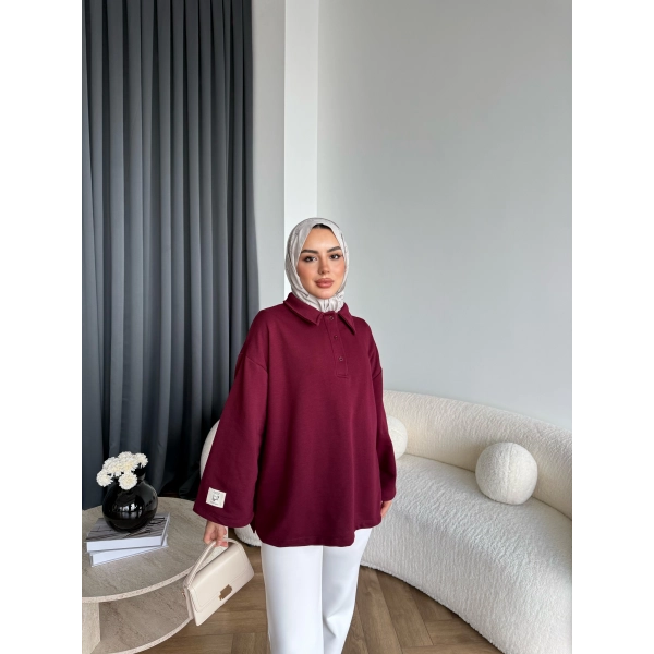 Yds - Petra Düğmeli Sweatshırt - Bordo