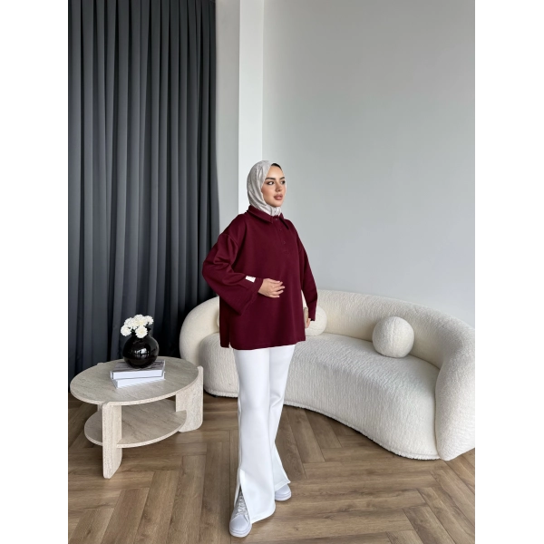 Yds - Petra Düğmeli Sweatshırt - Bordo