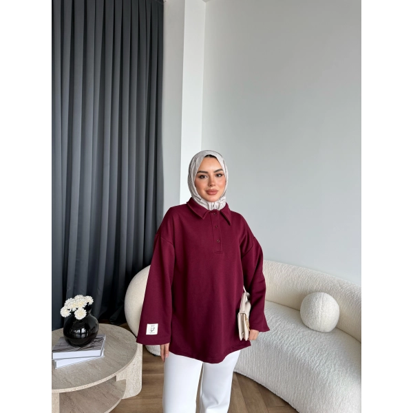 Yds - Petra Düğmeli Sweatshırt - Bordo