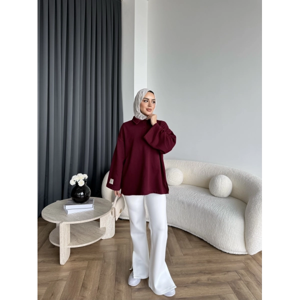 Yds - Petra Düğmeli Sweatshırt - Bordo