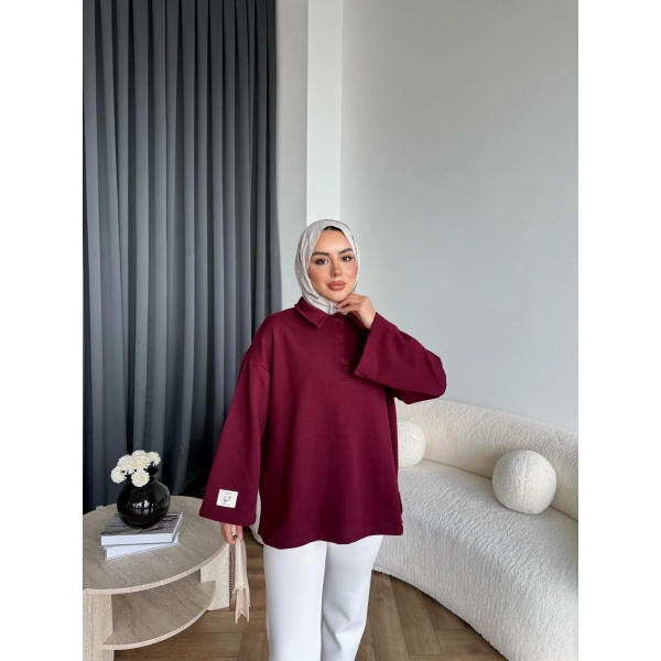 Yds - Petra Düğmeli Sweatshırt - Bordo