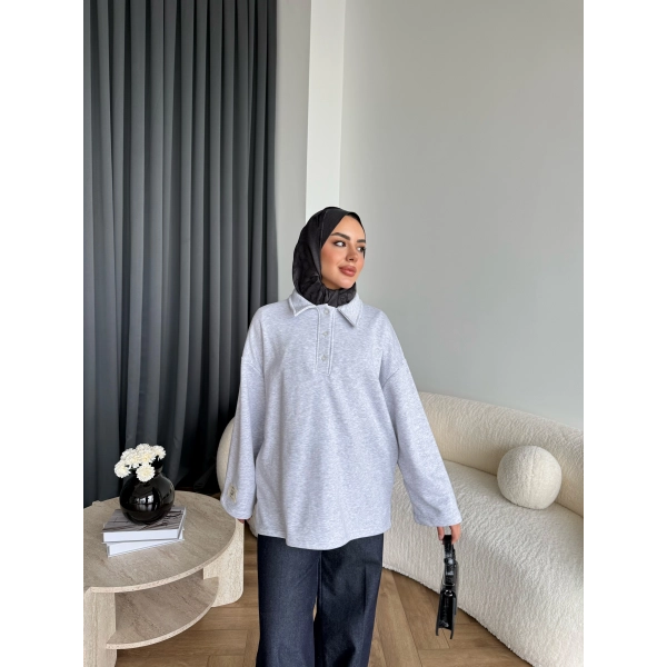 Yds - Petra Düğmeli Sweatshırt - Gri