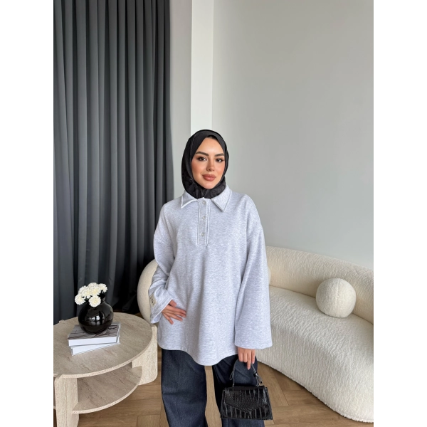 Yds - Petra Düğmeli Sweatshırt - Gri