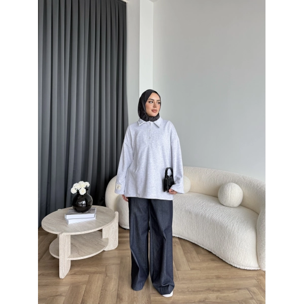 Yds - Petra Düğmeli Sweatshırt - Gri