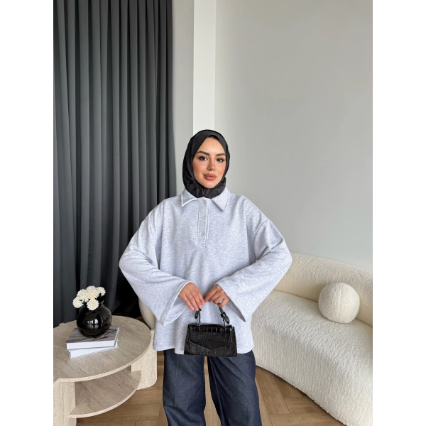 Yds - Petra Düğmeli Sweatshırt - Gri