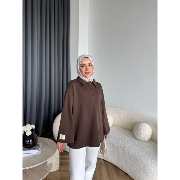 Yds - Petra Düğmeli Sweatshırt - Kahve