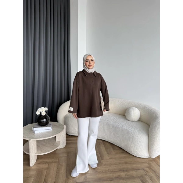 Yds - Petra Düğmeli Sweatshırt - Kahve