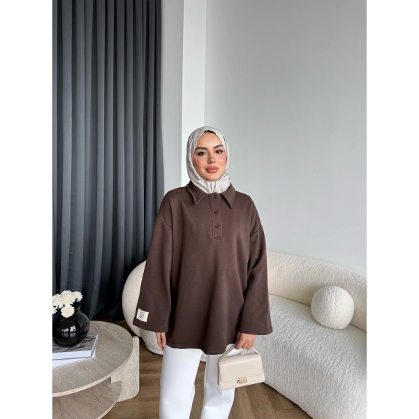 Yds - Petra Düğmeli Sweatshırt - Kahve