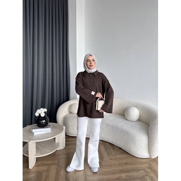 Yds - Petra Düğmeli Sweatshırt - Kahve