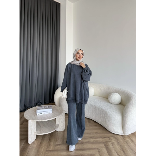 Yıkamalı Eşofman Takım - Antrasit