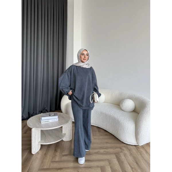 Yıkamalı Eşofman Takım - Antrasit