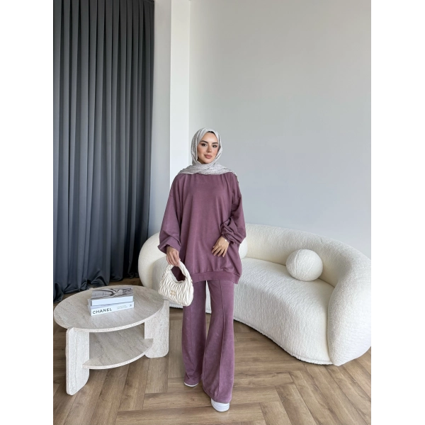 Yıkamalı Eşofman Takım - Bordo