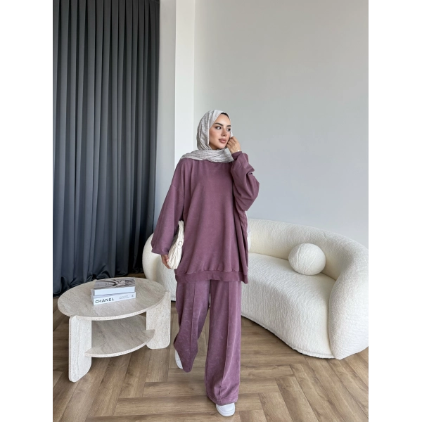 Yıkamalı Eşofman Takım - Bordo