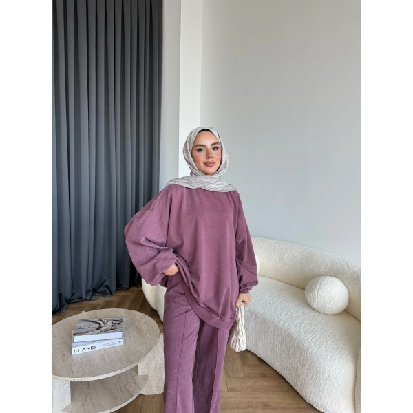 Yıkamalı Eşofman Takım - Bordo