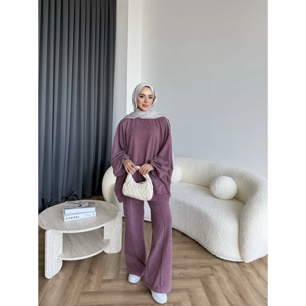 Yıkamalı Eşofman Takım - Bordo