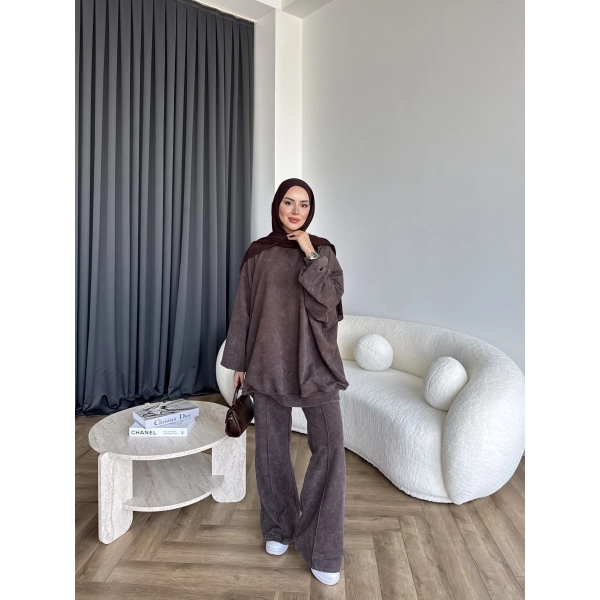 Yıkamalı Eşofman Takım - Kahve