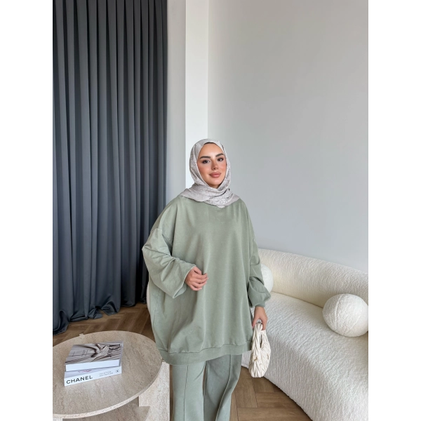 Yıkamalı Eşofman Takım - Yeşil