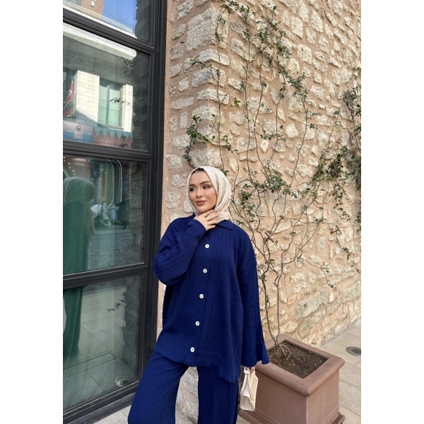 Zeyn Düğmeli Triko Takım - Lacivert