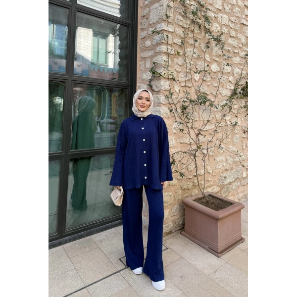 Zeyn Düğmeli Triko Takım - Lacivert