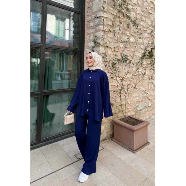 Zeyn Düğmeli Triko Takım - Lacivert