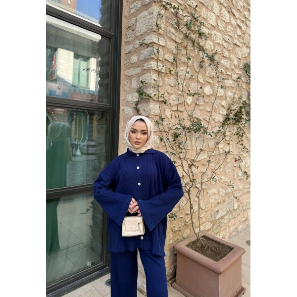 Zeyn Düğmeli Triko Takım - Lacivert