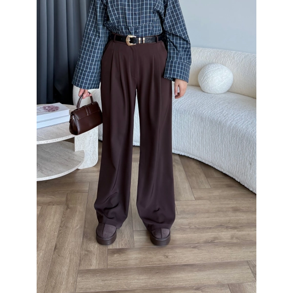 Zeyns Kumaş Palazzo Pantolon - Acı Kahve