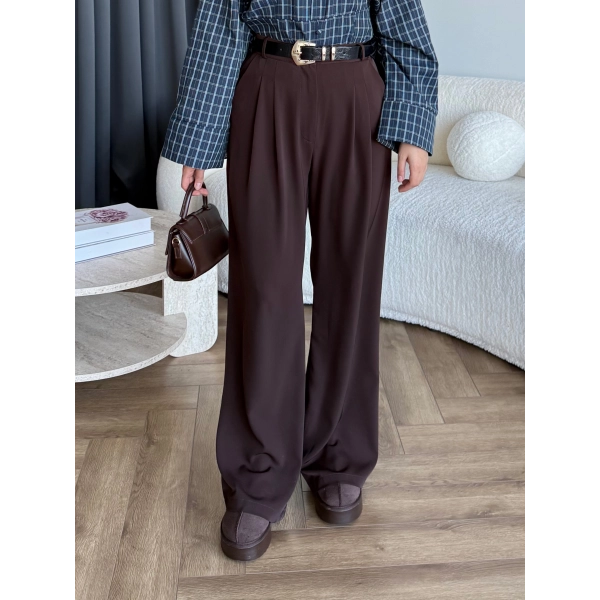 Zeyns Kumaş Palazzo Pantolon - Acı Kahve