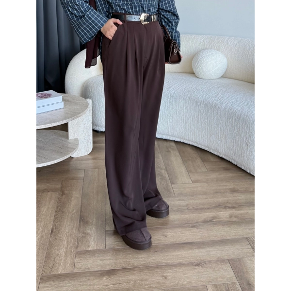 Zeyns Kumaş Palazzo Pantolon - Acı Kahve