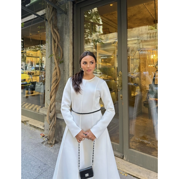 Zühre Puf Elbise - Beyaz