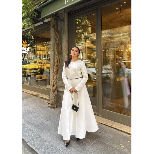 Zühre Puf Elbise - Beyaz