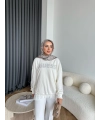 1-Muadil Taşlı Sweat - Beyaz