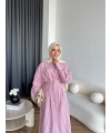 Tb - Heidi Çizgili Gömlek Elbise - Pembe