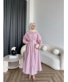 Tb - Heidi Çizgili Gömlek Elbise - Pembe