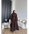 Duq - Ledtan Pelerin Yaka Elbise - Acı Kahve