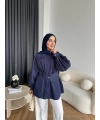 Hen - Mihra Bel Detaylı Gömlek - Lacivert - ÖN SİPARİŞ
