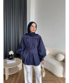 Hen - Mihra Bel Detaylı Gömlek - Lacivert - ÖN SİPARİŞ