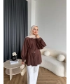Hen - Mihra Bel Detaylı Gömlek - Kahve - ÖN SİPARİŞ